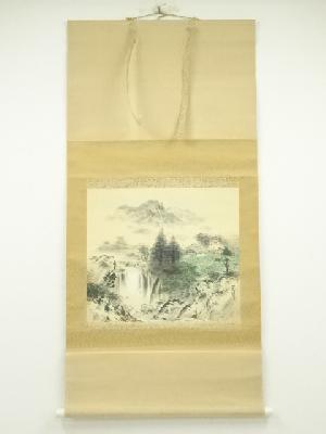 春峰筆　彩色山水　肉筆絹本掛軸